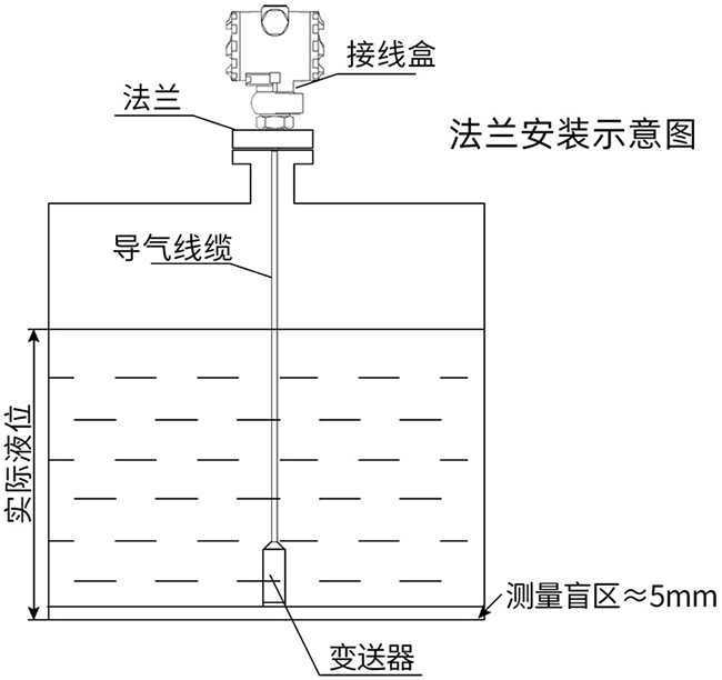 投入式靜壓液位計(jì)法蘭安裝示意圖