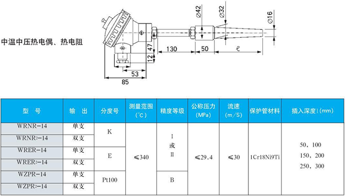 法蘭式熱電偶中溫中壓規(guī)格表